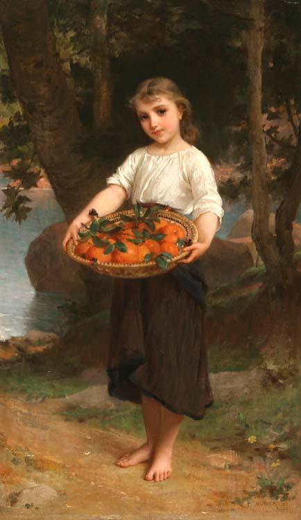 Emile Munier Girl with Basket of Oranges oil painting image
